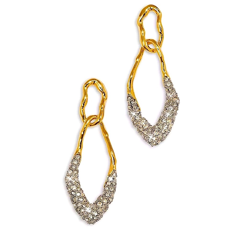 ALEXIS BITTAR Solanales Double Link Post Earrings in Gold & Crystal - LAST PAIR - Picture 5 of 11